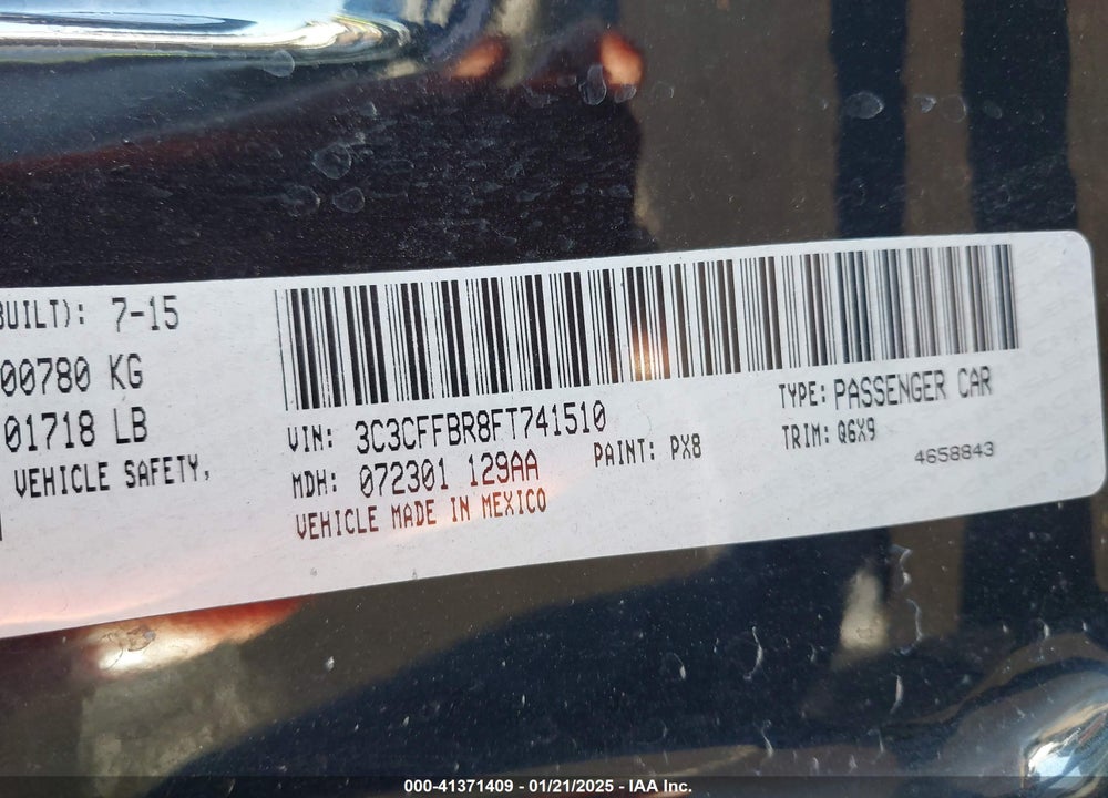 2015 FIAT 500 VIN: 3C3CFFBR8FT741510