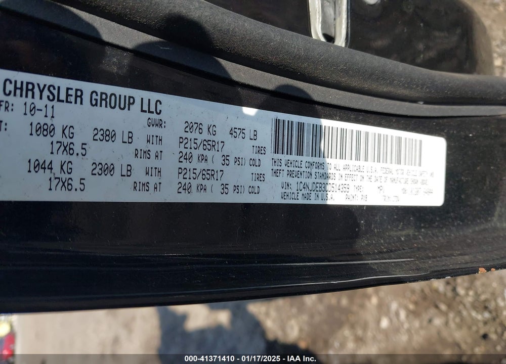 2012 JEEP COMPASS VIN: 1C4NJDEB3CD514359
