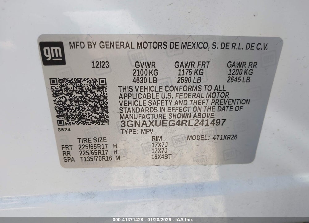 2024 CHEVROLET EQUINOX AWD LT VIN: 3GNAXUEG4RL241497