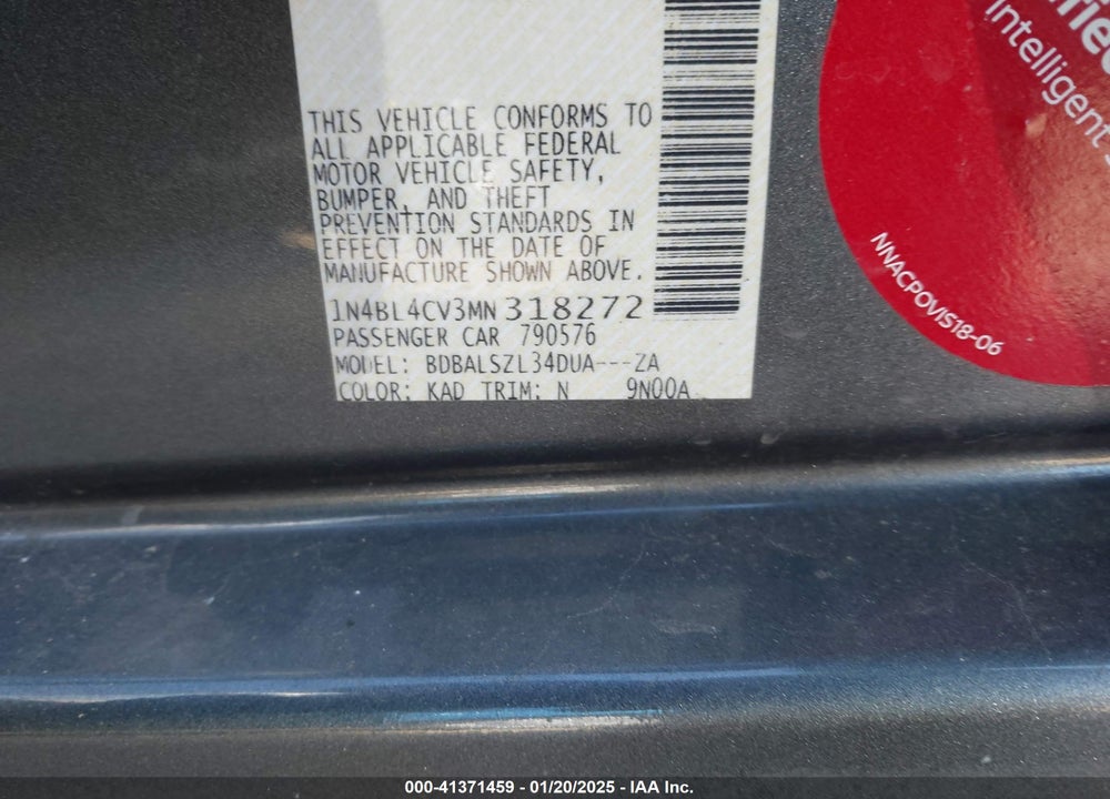 2021 NISSAN ALTIMA SR FWD VIN: 1N4BL4CV3MN318272