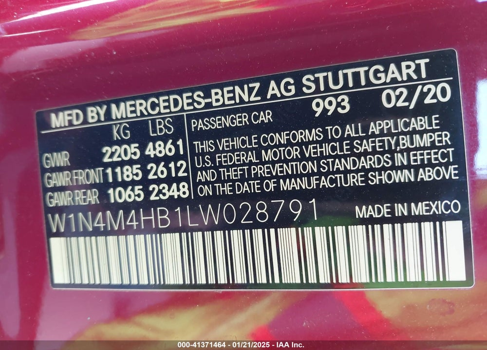 2020 MERCEDES-BENZ GLB 250 4MATIC VIN: W1N4M4HB1LW028791