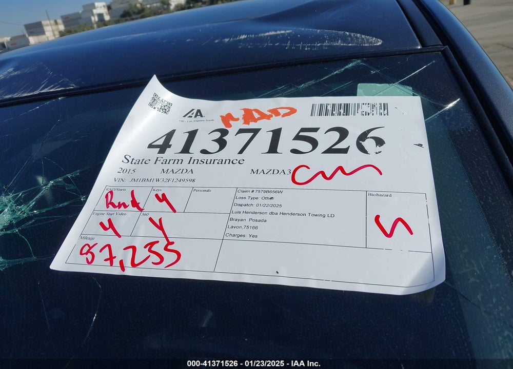 2015 MAZDA MAZDA3 VIN: JM1BM1W32F1249598