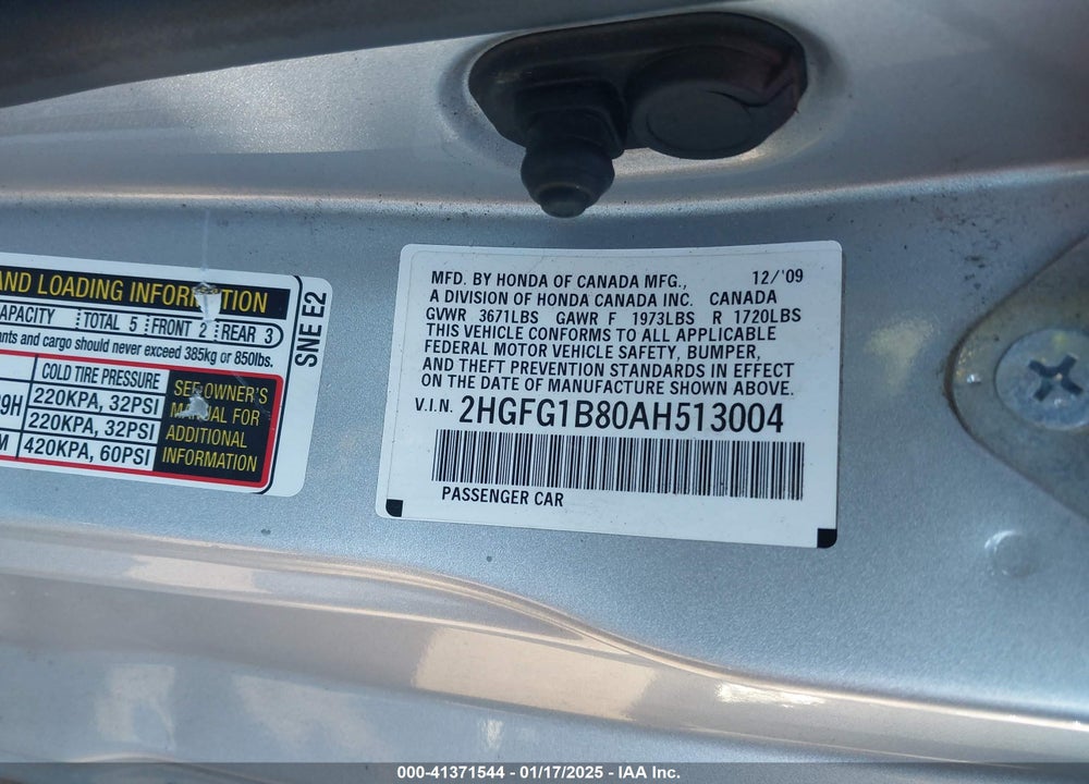 2010 HONDA CIVIC EX VIN: 2HGFG1B80AH513004