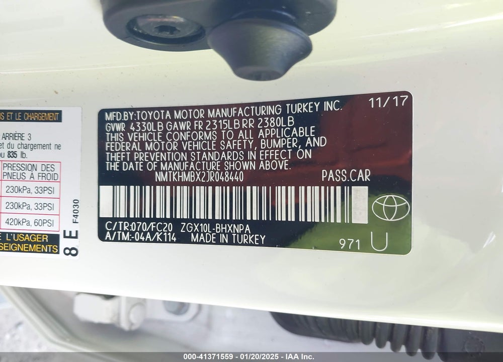 2018 TOYOTA C-HR XLE PREMIUM VIN: NMTKHMBX2JR048440