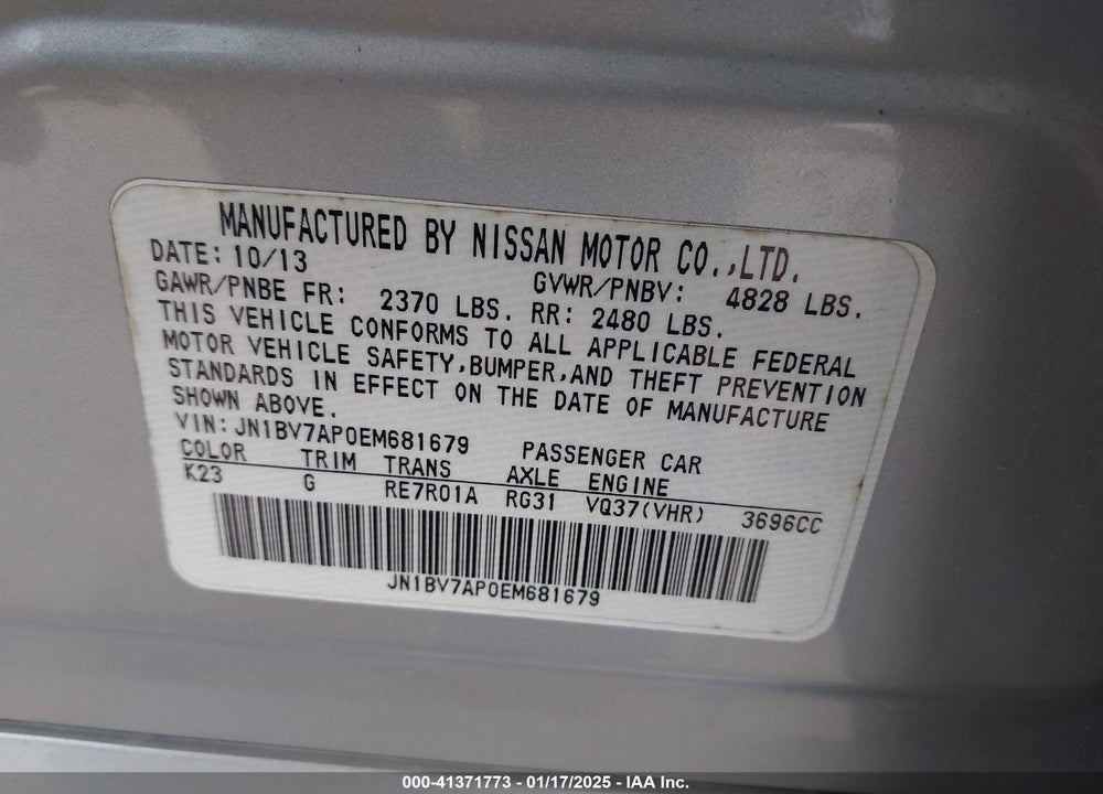 2014 INFINITI Q50 VIN: JN1BV7AP0EM681679