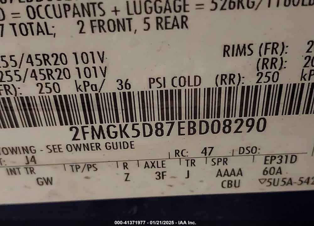 2014 FORD FLEX LIMITED VIN: 2FMGK5D87EBD08290