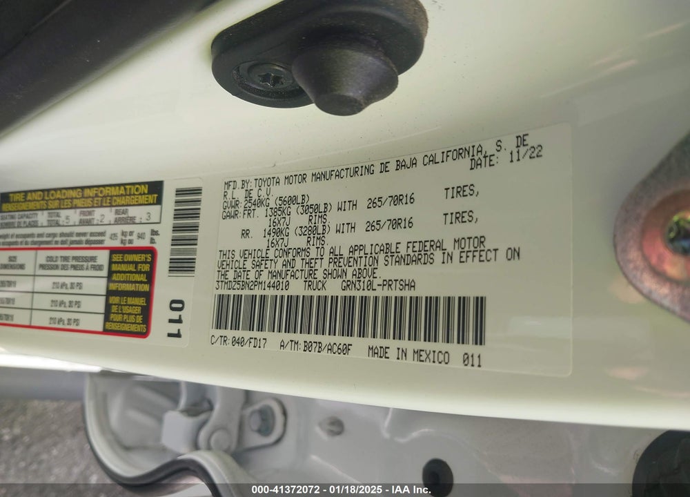 2023 TOYOTA TACOMA VIN: 3TMDZ5BN2PM144010