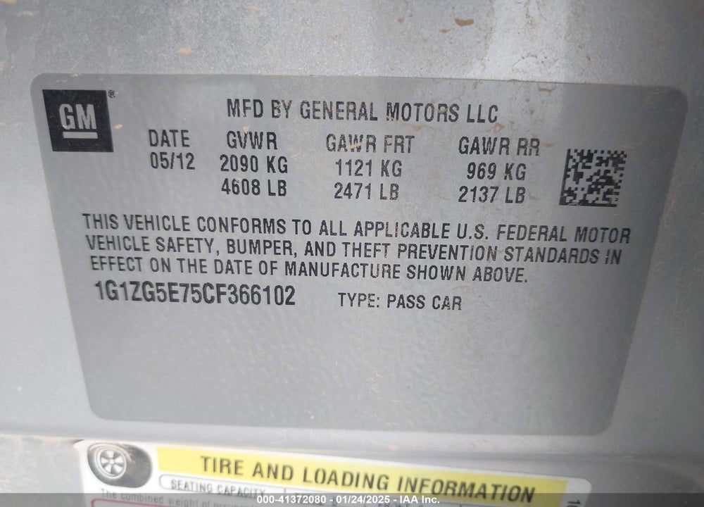 2012 CHEVROLET MALIBU VIN: 1G1ZG5E75CF366102