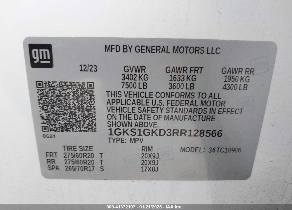 2024 GMC YUKON XL 2WD SLT VIN: 1GKS1GKD3RR128566