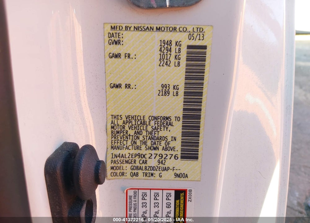 2013 NISSAN ALTIMA VIN: 1N4AL2EP9DC279276