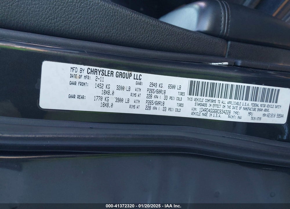 2011 DODGE DURANGO CREW VIN: 1D4RD4GG6BC634228