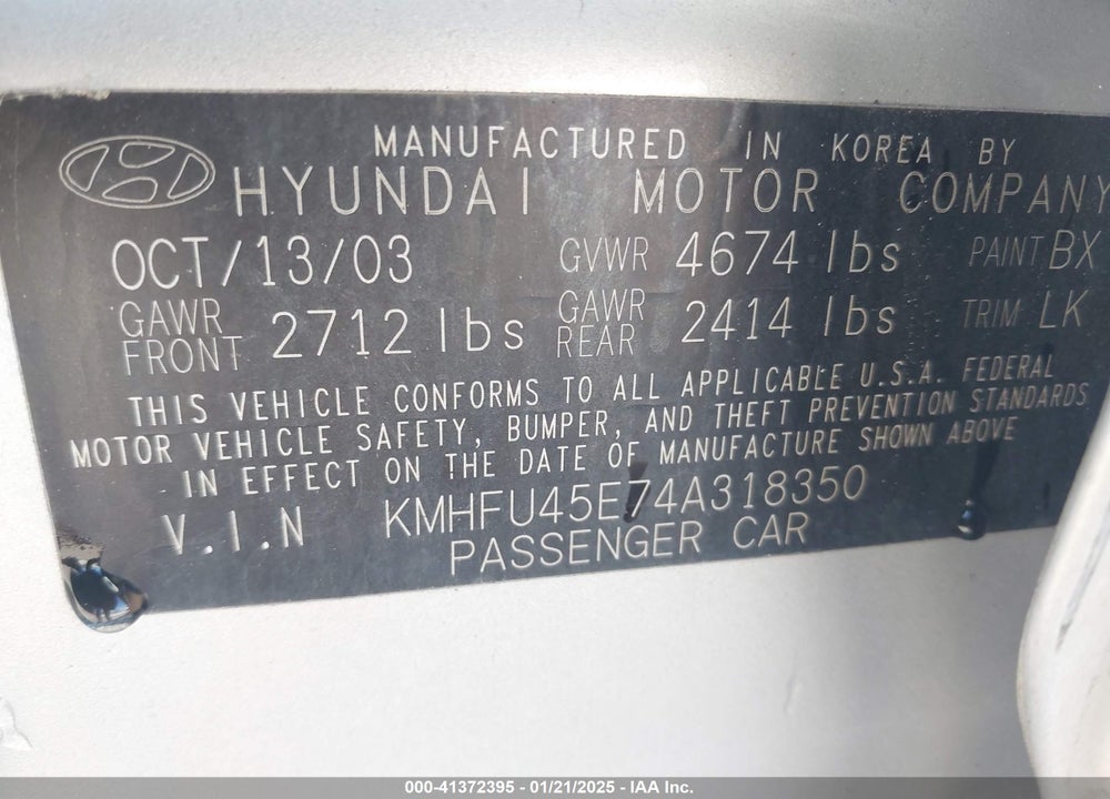 2004 HYUNDAI XG350 L VIN: KMHFU45E74A318350