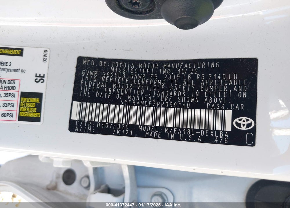 2024 TOYOTA COROLLA LE VIN: 5YFB4MDE7RP099140