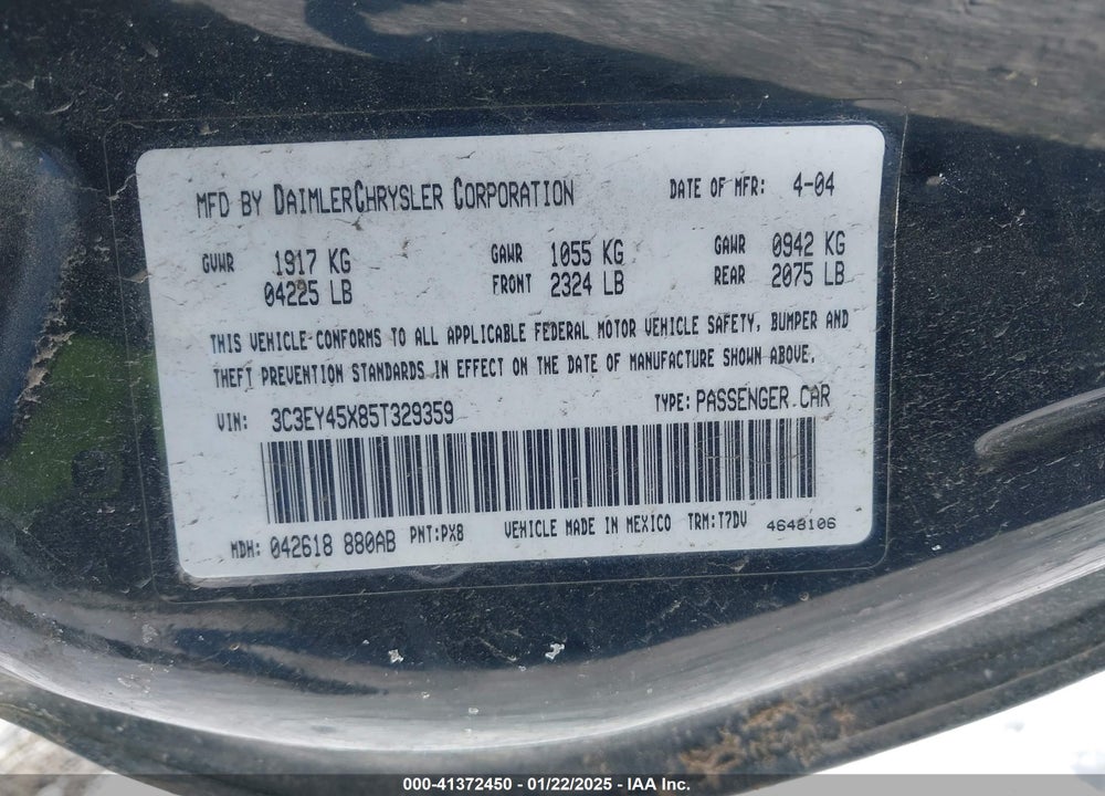 2005 CHRYSLER PT CRUISER VIN: 3C3EY45X85T329359