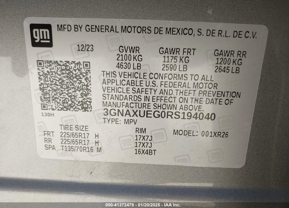 2024 CHEVROLET EQUINOX AWD LT VIN: 3GNAXUEG0RS194040
