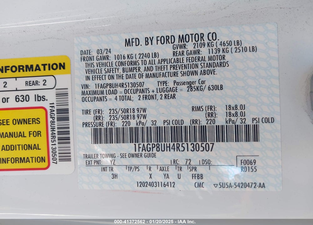 2024 FORD MUSTANG VIN: 1FAGP8UH4R5130507