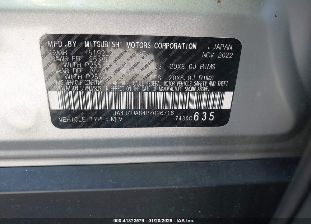 2023 MITSUBISHI OUTLANDER RALLIART S-AWC/SE 2.5 S-AWC/SE BLACK EDITION S-AWC/SE SPECIAL EDITIONT S-AWC VIN: JA4J4UA84PZ026718