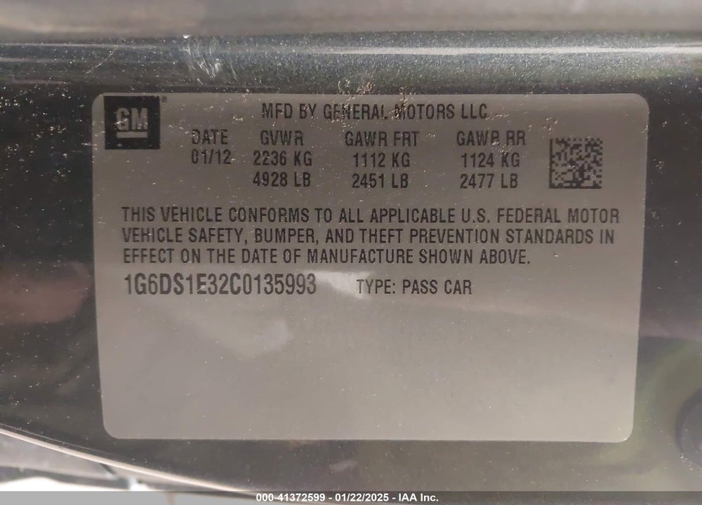 2012 CADILLAC CTS PREMIUM VIN: 1G6DS1E32C0135993