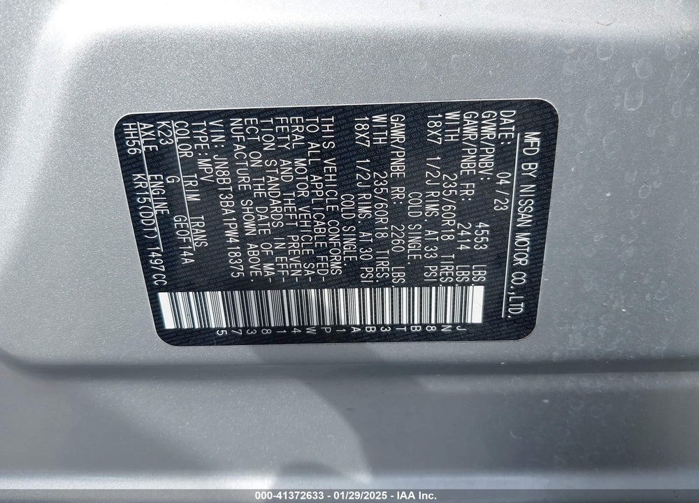 2023 NISSAN ROGUE SV FWD VIN: JN8BT3BA1PW418375