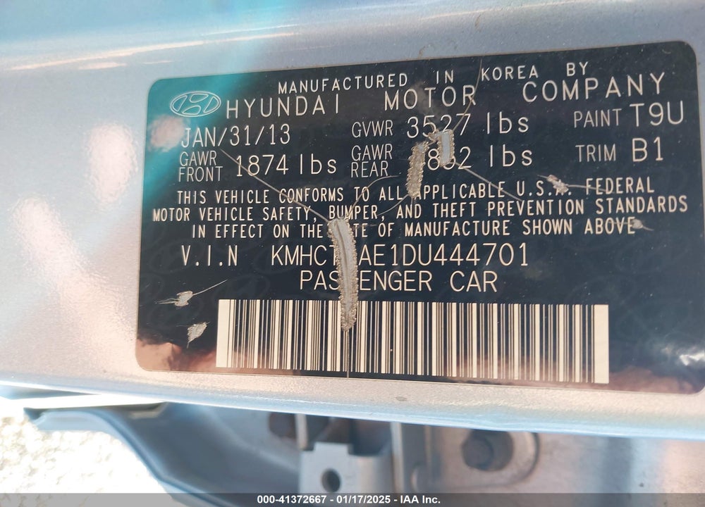 2013 HYUNDAI ACCENT GLS VIN: KMHCT4AE1DU444701