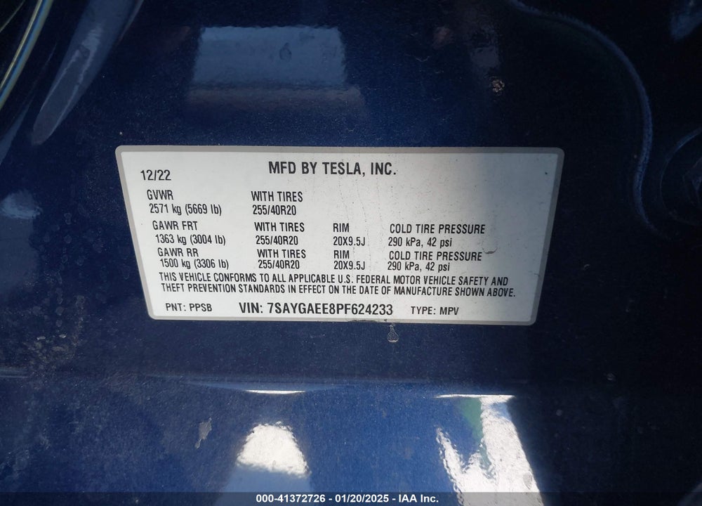 2023 TESLA MODEL Y AWD/LONG RANGE DUAL MOTOR ALL-WHEEL DRIVE VIN: 7SAYGAEE8PF624233