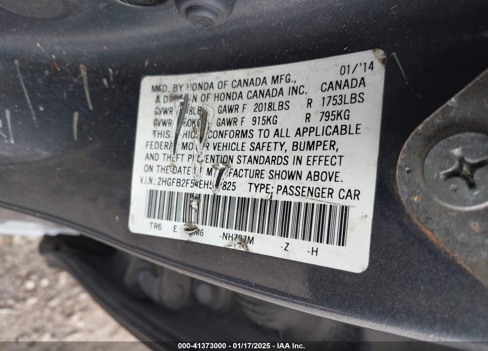 2014 HONDA CIVIC VIN: 2HGFB2F54EH513825