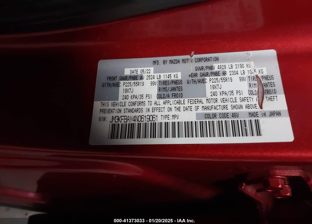 2022 MAZDA CX-5 2.5 TURBO VIN: JM3KFBAY4N0619061
