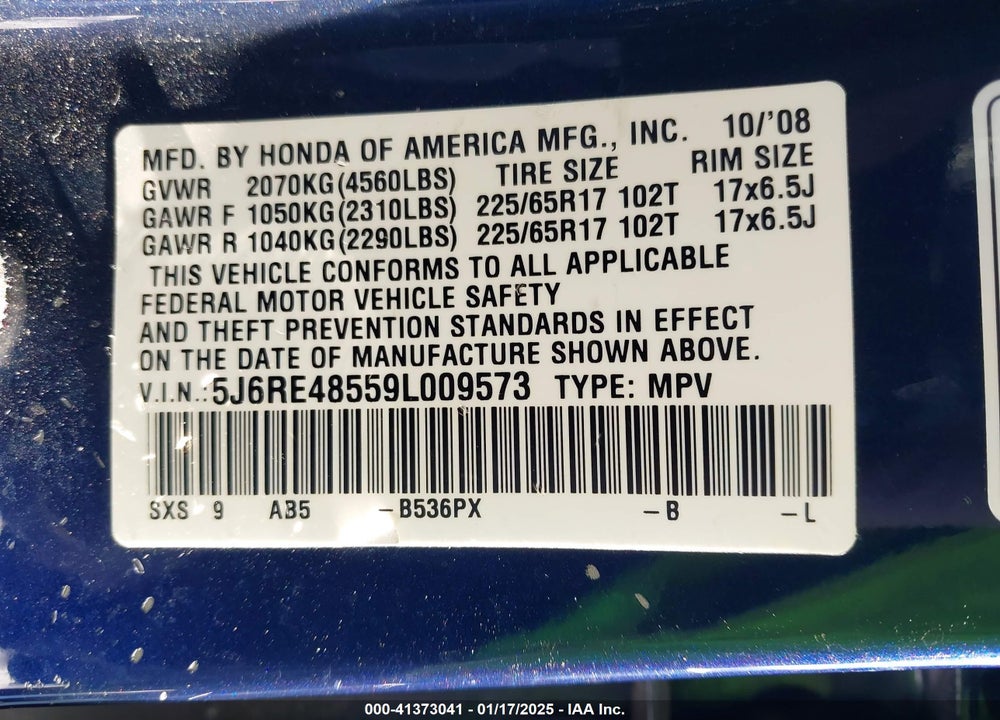 2009 HONDA CR-V EX VIN: 5J6RE48559L009573