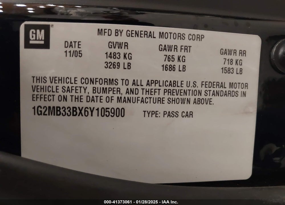 2006 PONTIAC SOLSTICE VIN: 1G2MB33BX6Y105900