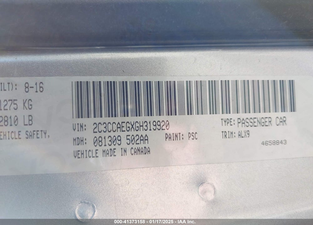 2016 CHRYSLER 300C VIN: 2C3CCAEGXGH319920