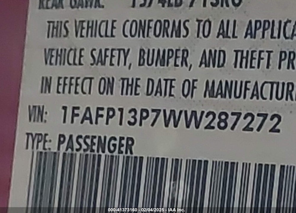 1998 FORD ESCORT SE VIN: 1FAFP13P7WW287272