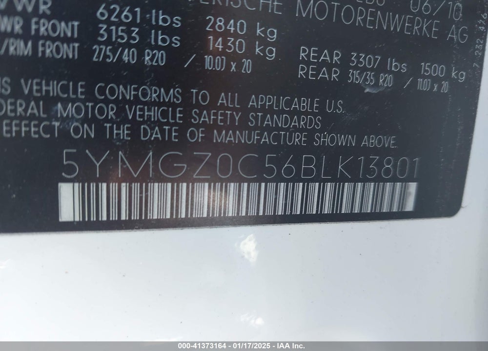 2011 BMW X6 M VIN: 5YMGZ0C56BLK13801