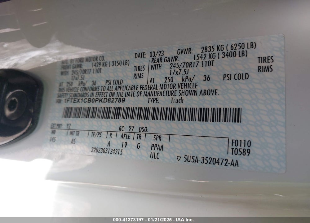 2023 FORD F-150 VIN: 1FTEX1CB0PKD82789