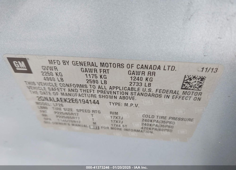 2014 CHEVROLET EQUINOX LS VIN: 2GNALAEK2E6194144