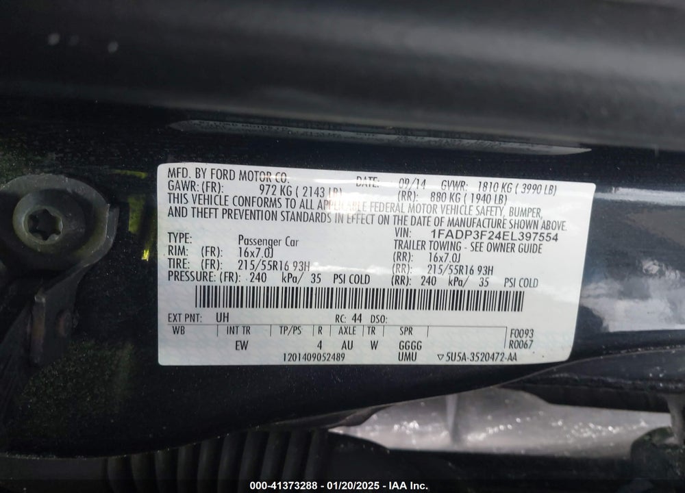 2014 FORD FOCUS VIN: 1FADP3F24EL397554