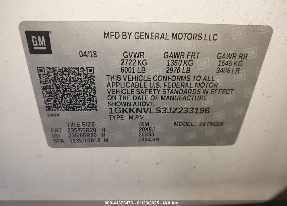 2018 GMC ACADIA SLT-1 VIN: 1GKKNVLS3JZ233196