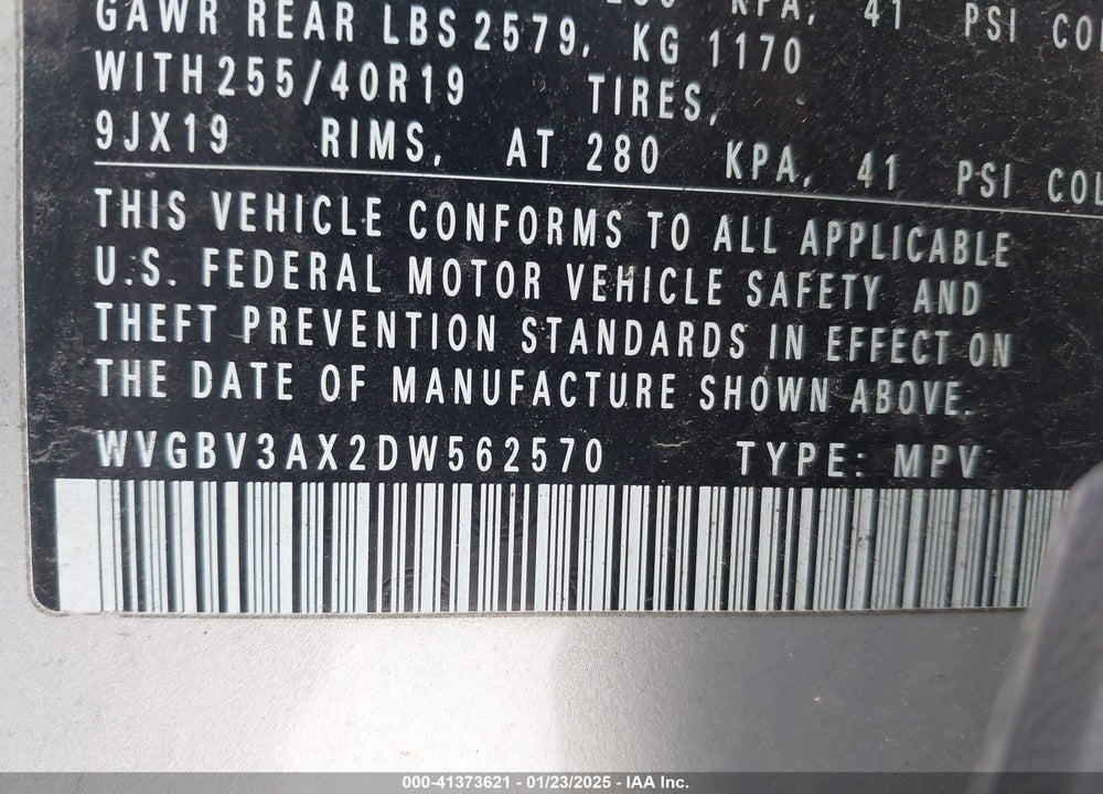 2013 VOLKSWAGEN TIGUAN SEL VIN: WVGBV3AX2DW562570