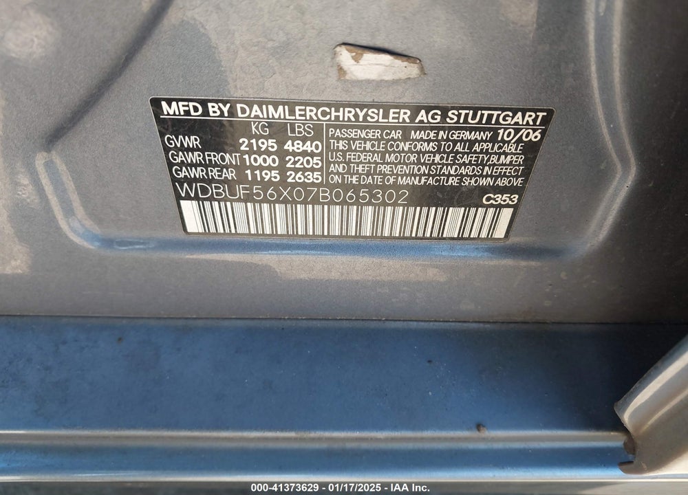 2007 MERCEDES-BENZ E 350 VIN: WDBUF56X07B065302