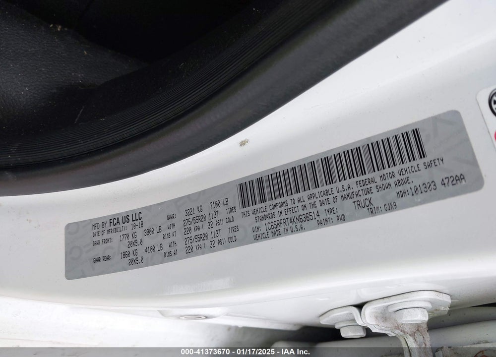 2019 RAM 1500 VIN: 1C6SRFRT4KN636514