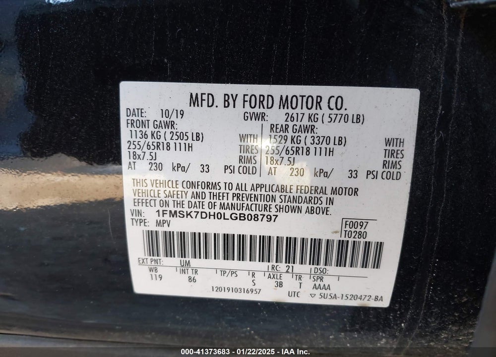 2020 FORD EXPLORER XLT VIN: 1FMSK7DH0LGB08797