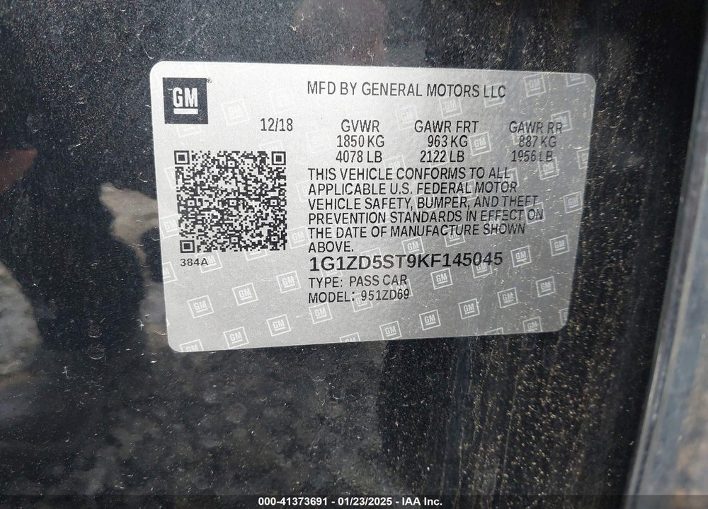 2019 CHEVROLET MALIBU VIN: 1G1ZD5ST9KF145045