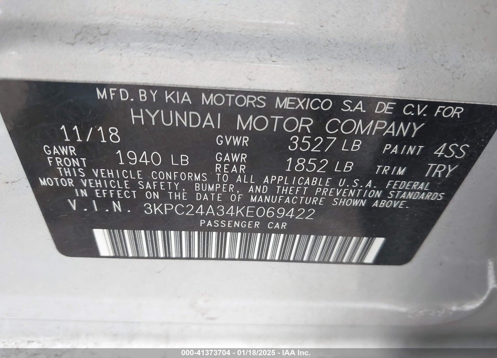2019 HYUNDAI ACCENT SEL VIN: 3KPC24A34KE069422