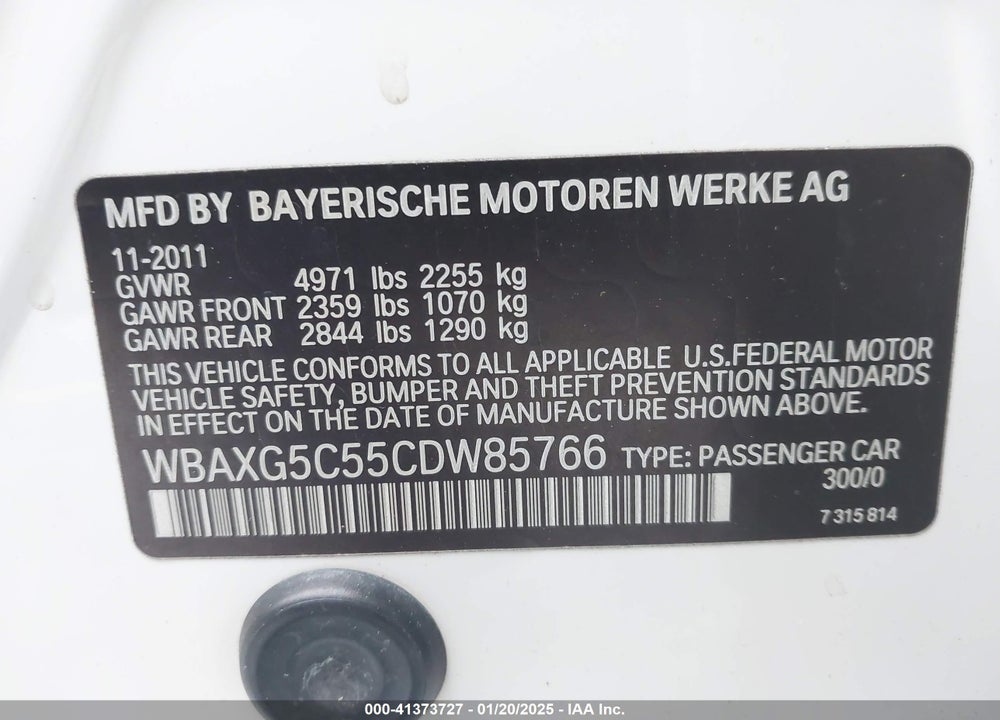 2012 BMW 528I VIN: WBAXG5C55CDW85766