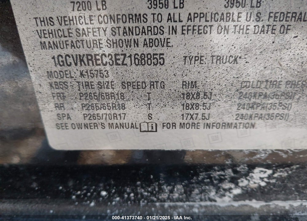2014 CHEVROLET SILVERADO 1500 1LT VIN: 1GCVKREC3EZ168855