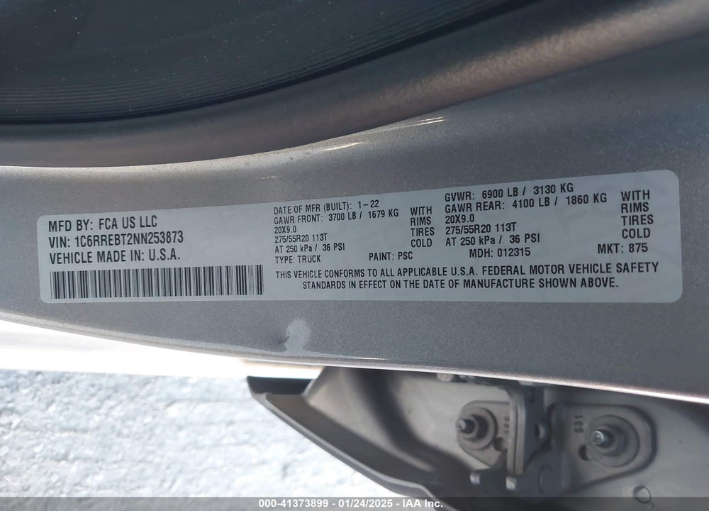 2022 RAM 1500 VIN: 1C6RREBT2NN253873
