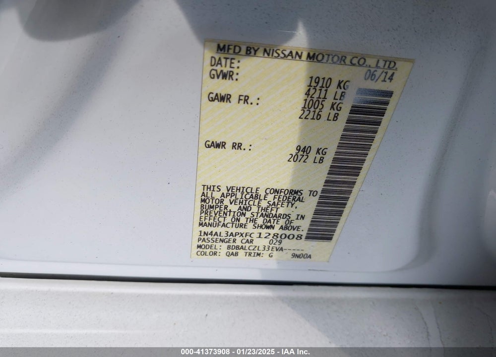 2015 NISSAN ALTIMA VIN: 1N4AL3APXFC128008