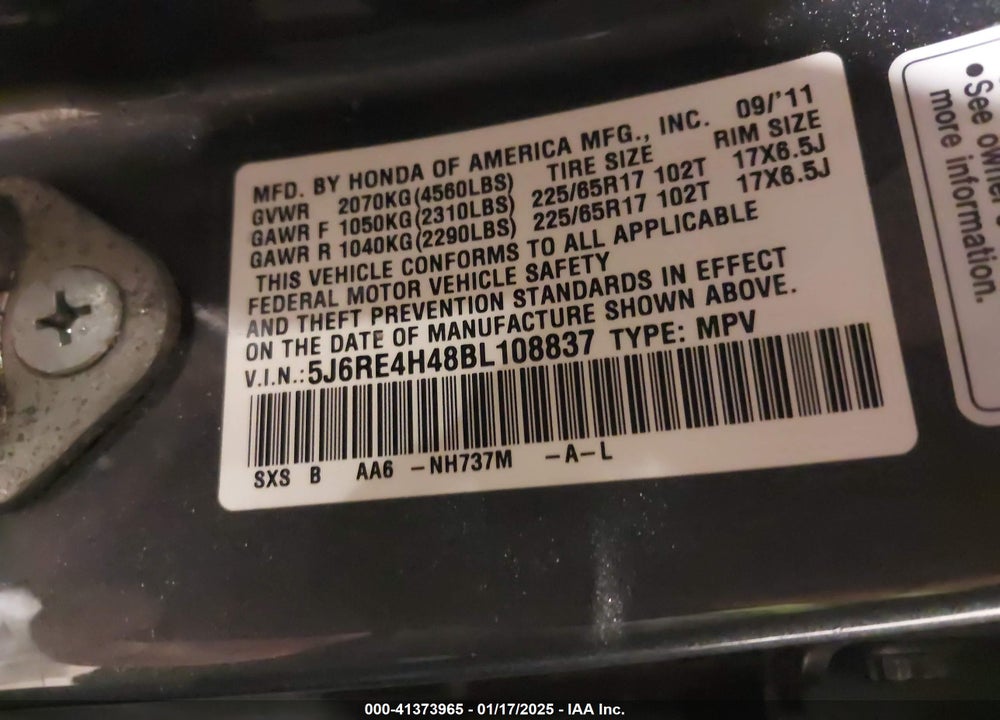 2011 HONDA CR-V SE VIN: 5J6RE4H48BL108837