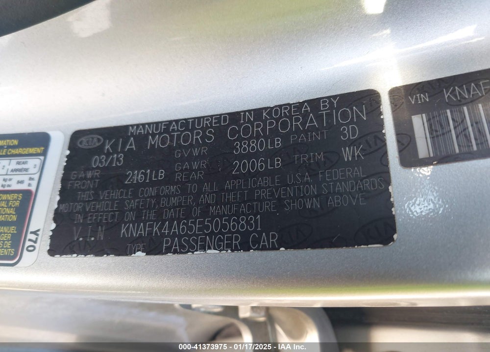 2014 KIA FORTE LX VIN: KNAFK4A65E5056831