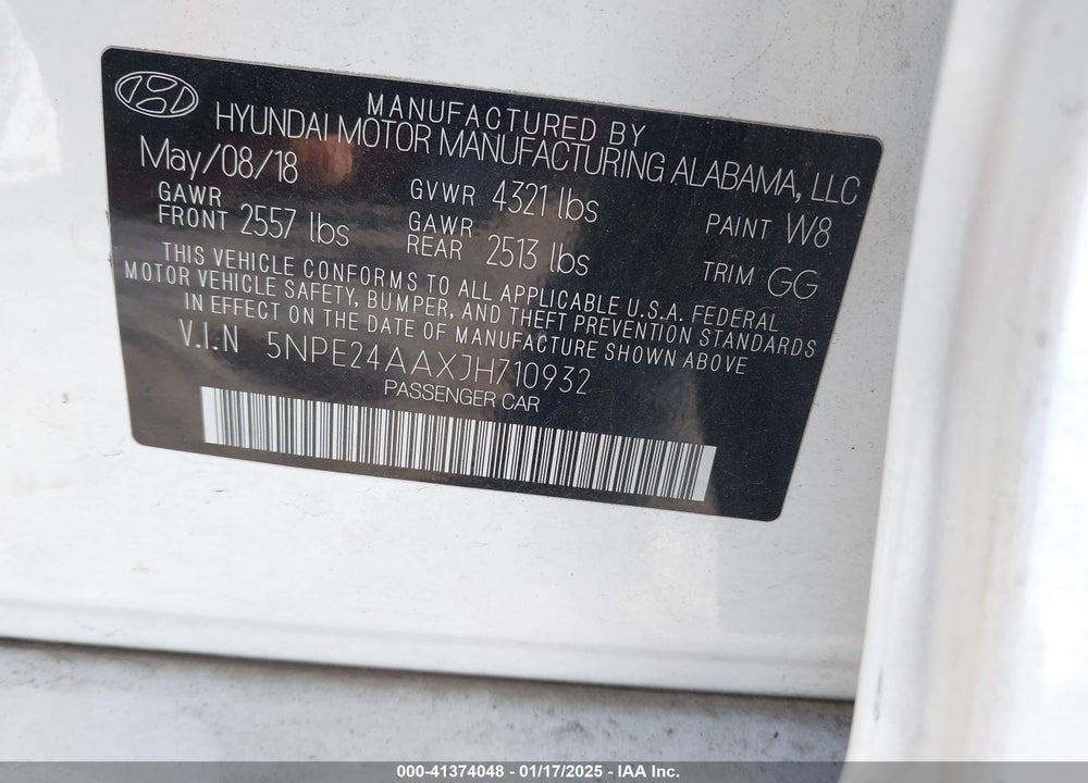 2018 HYUNDAI SONATA VIN: 5NPE24AAXJH710932