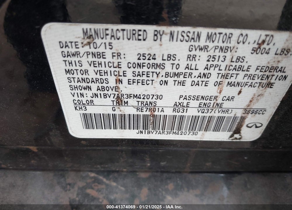 2015 INFINITI Q50 VIN: JN1BV7AR3FM420730